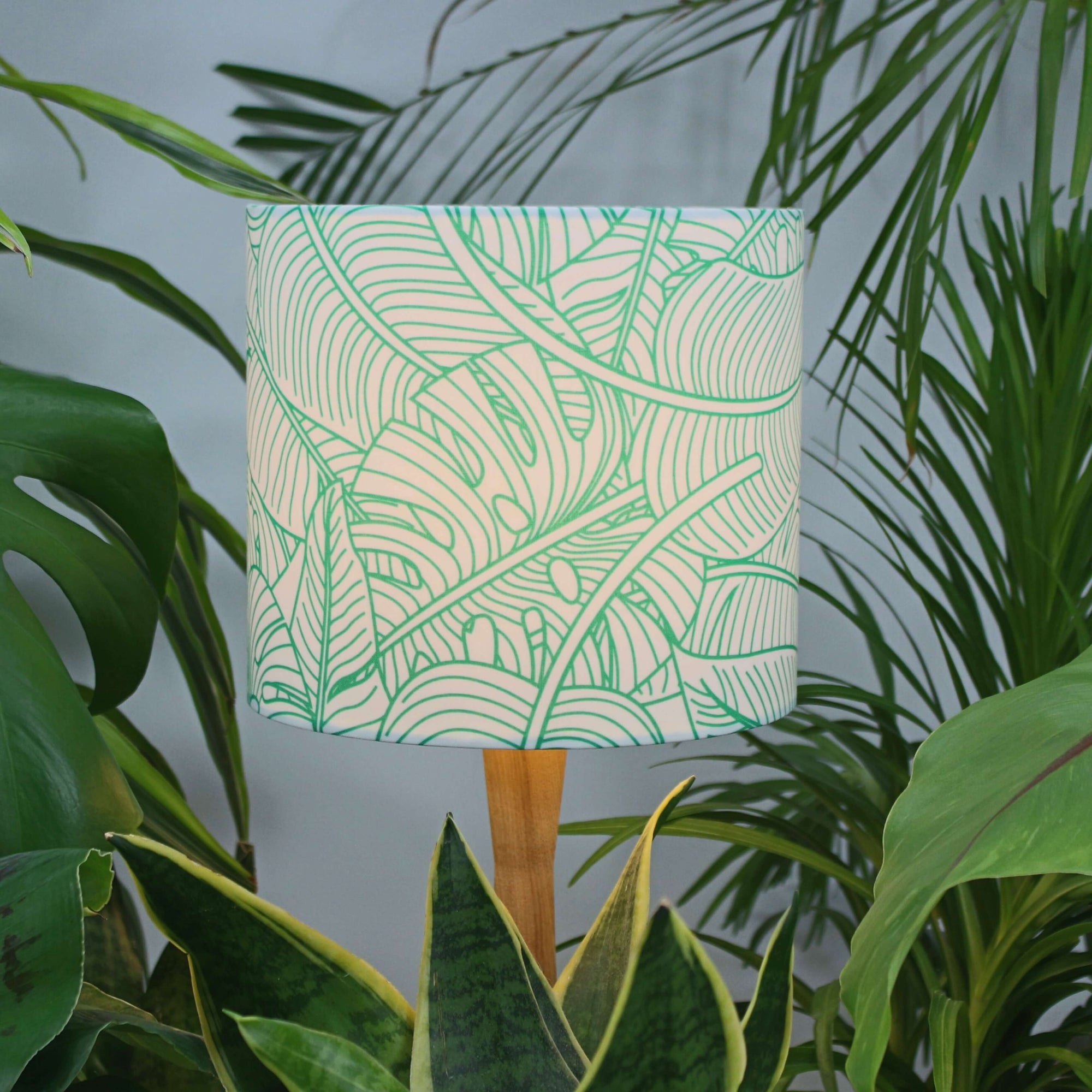 White and Green Monstera Leaf Tropical Lampshade