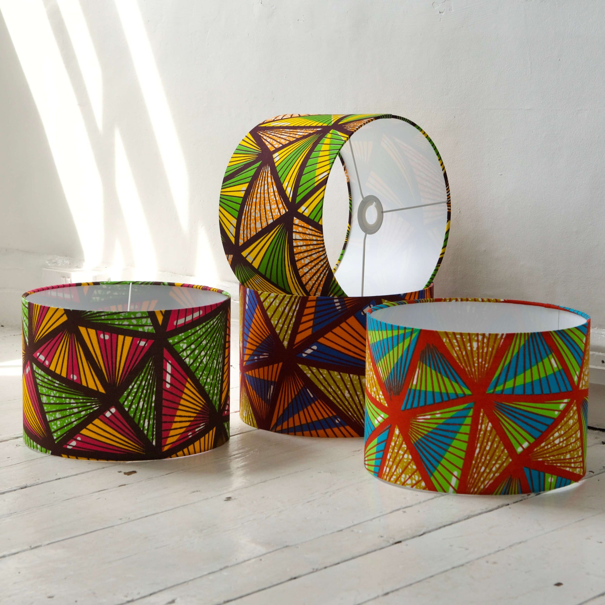 Yellow and Green Geometric Triangles African Lampshade