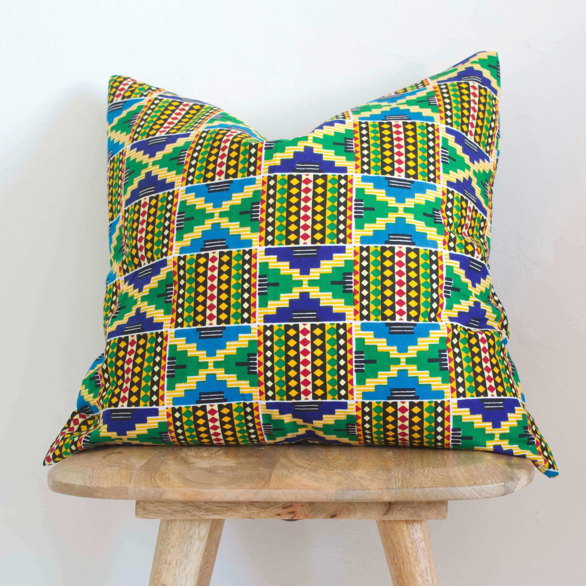 Blue and Green Geometric African Cushion Cover - Tropikala