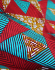 Deep Red and Aqua Triangles and Hexagons Fabric