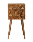 Ubud Small Carved Bedside Table in Oak Finish