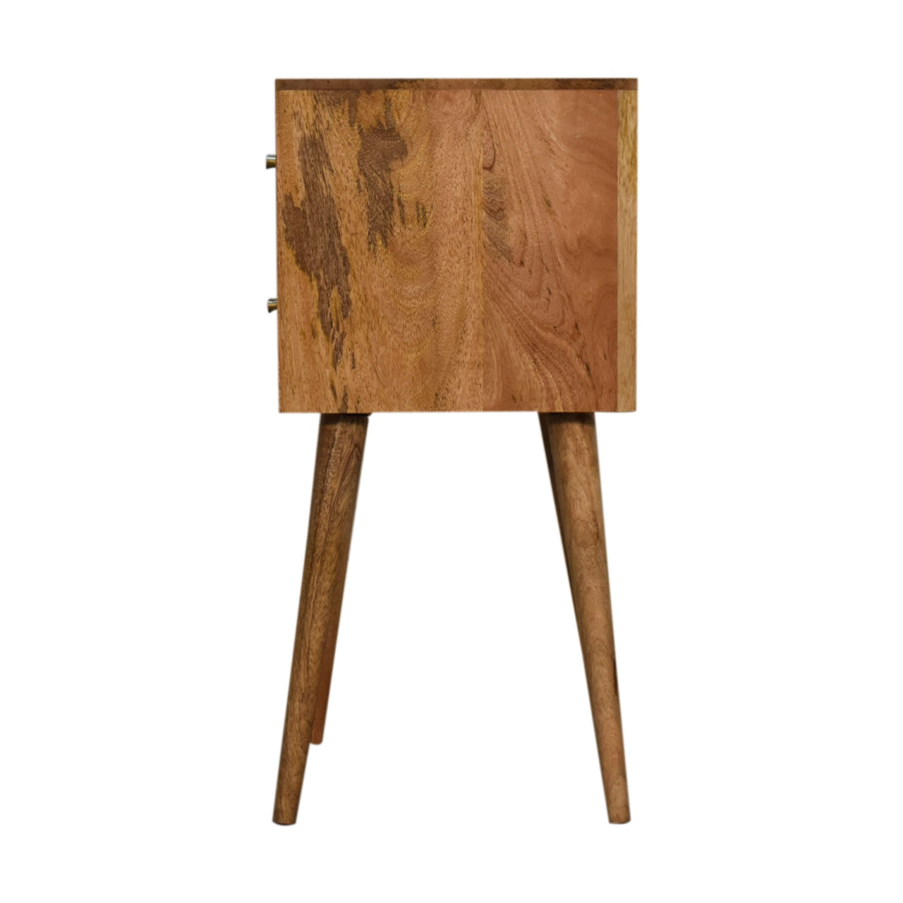 Ubud Small Carved Bedside Table in Oak Finish