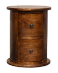 Small Drum Bedside Table in Chestnut Finish