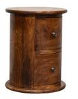 Small Drum Bedside Table in Chestnut Finish