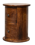 Small Drum Bedside Table in Chestnut Finish