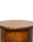 Small Drum Bedside Table in Chestnut Finish