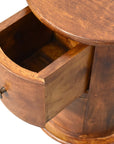 Small Drum Bedside Table in Chestnut Finish