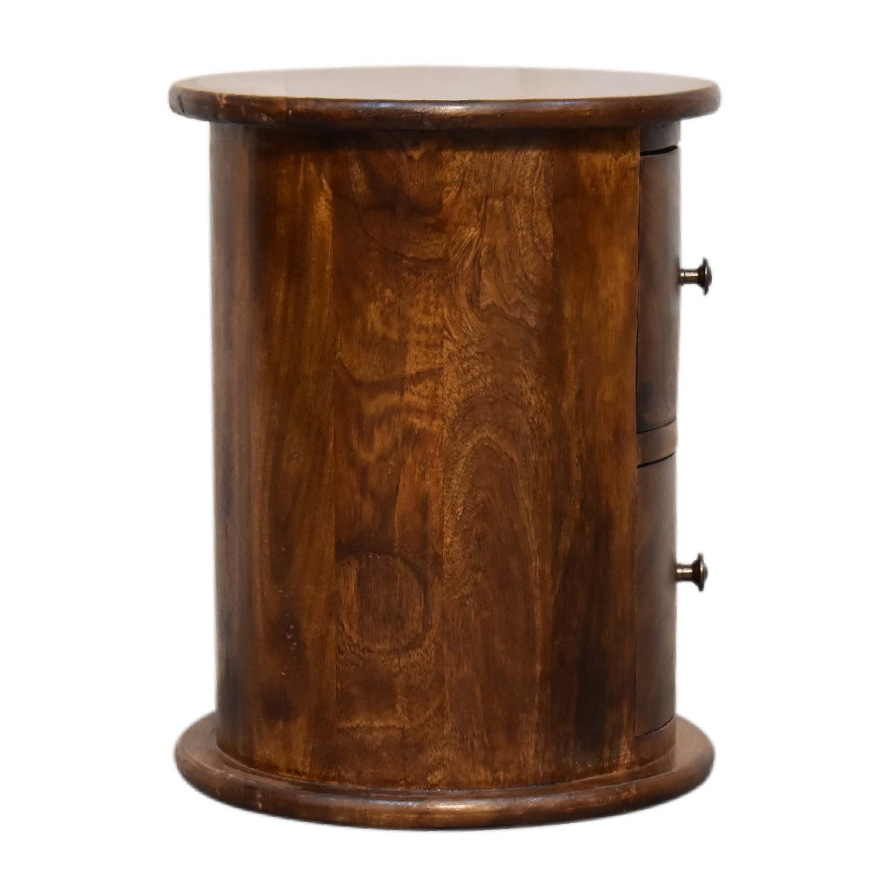 Small Drum Bedside Table in Chestnut Finish