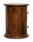 Small Drum Bedside Table in Chestnut Finish