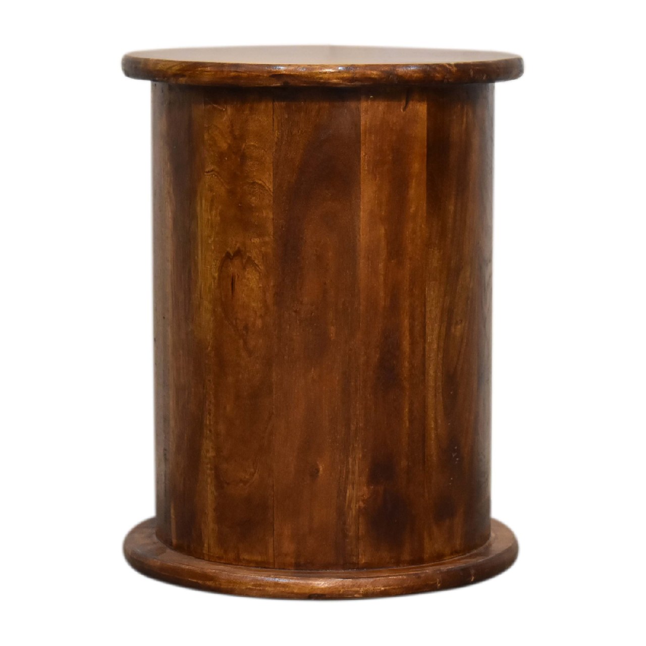 Small Drum Bedside Table in Chestnut Finish