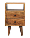 Narrow Mango Wood Bedside Table in Oak Finish