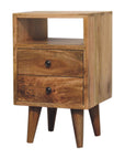 Narrow Mango Wood Bedside Table in Oak Finish