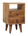 Narrow Mango Wood Bedside Table in Oak Finish