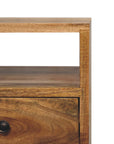 Narrow Mango Wood Bedside Table in Oak Finish