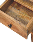 Narrow Mango Wood Bedside Table in Oak Finish