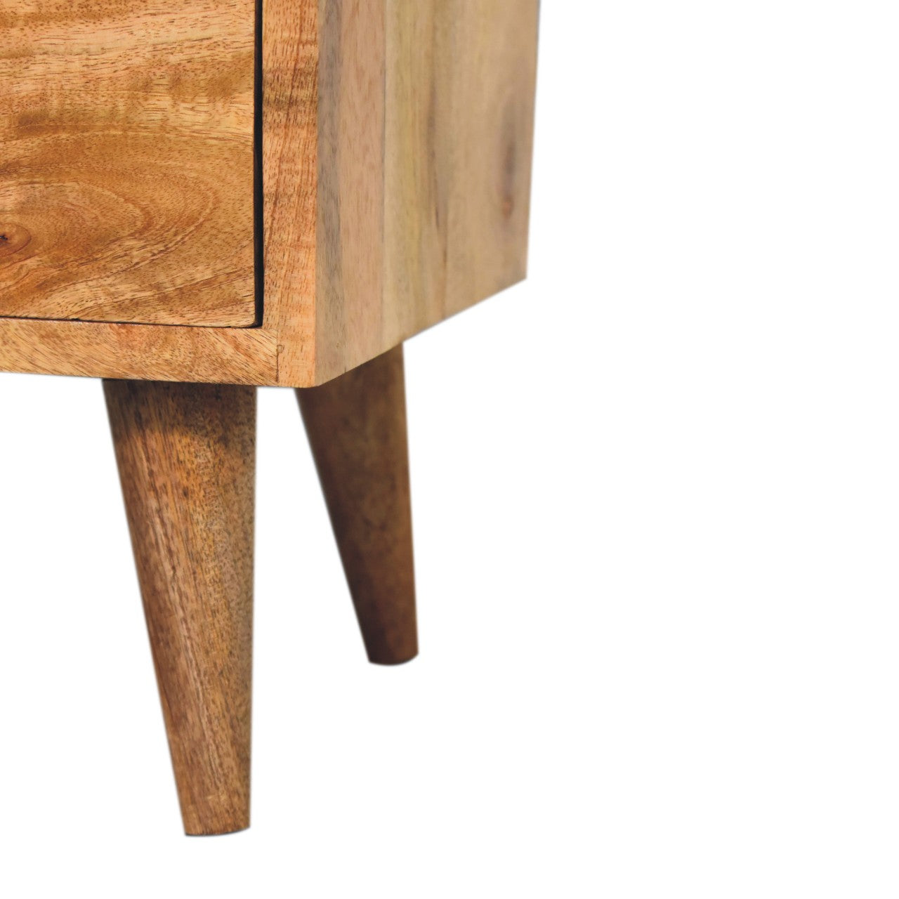 Narrow Mango Wood Bedside Table in Oak Finish