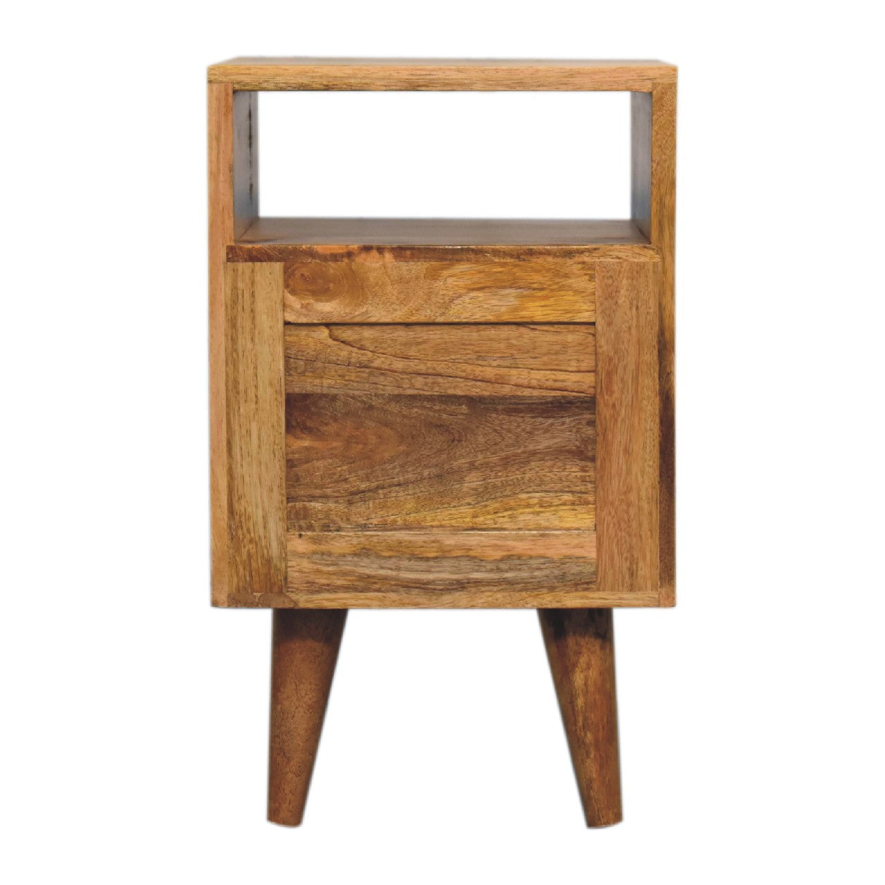 Narrow Mango Wood Bedside Table in Oak Finish