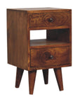 Narrow Chestnut Two Drawer Bedside Table