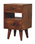 Narrow Chestnut Two Drawer Bedside Table