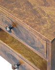 Narrow Chestnut Two Drawer Bedside Table