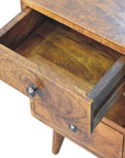 Narrow Chestnut Two Drawer Bedside Table