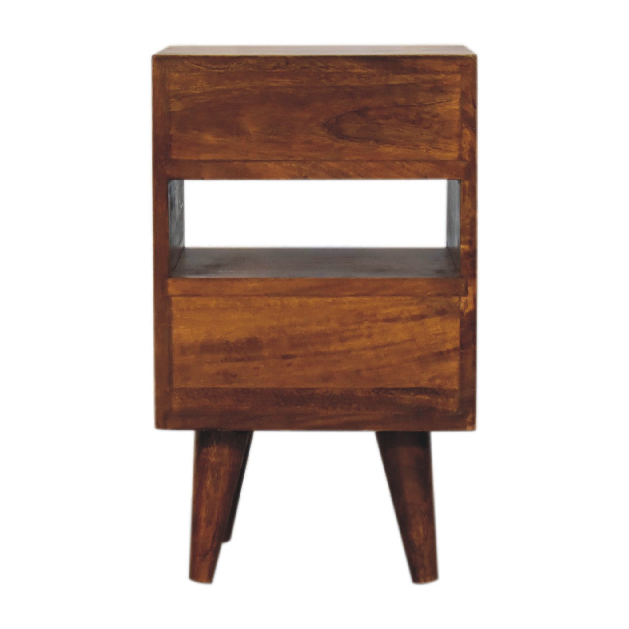 Narrow Chestnut Two Drawer Bedside Table