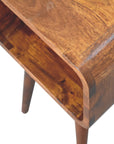 Small Curved Mango Wood Bedside Table in Chestnut Finish