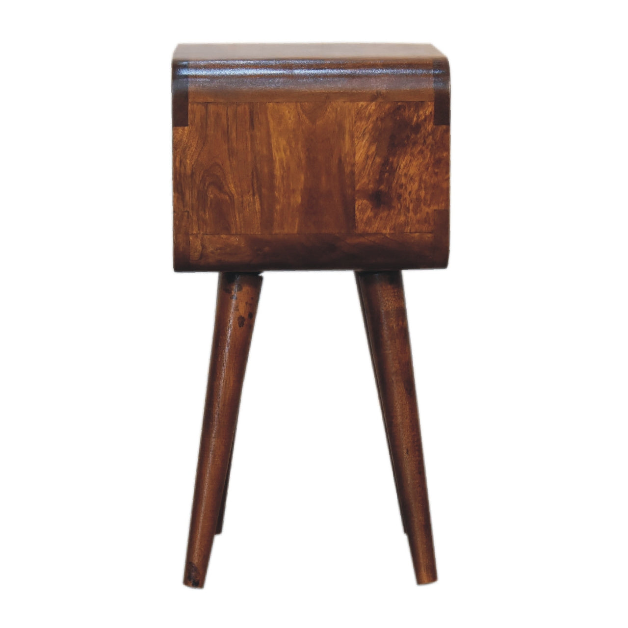 Small Curved Mango Wood Bedside Table in Chestnut Finish