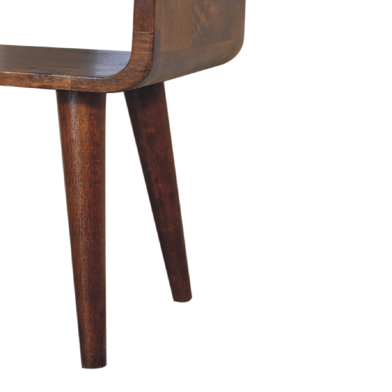 Small Curved Mango Wood Bedside Table in Chestnut Finish