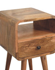 Small Curved Mango Wood Bedside Table in Oak Finish