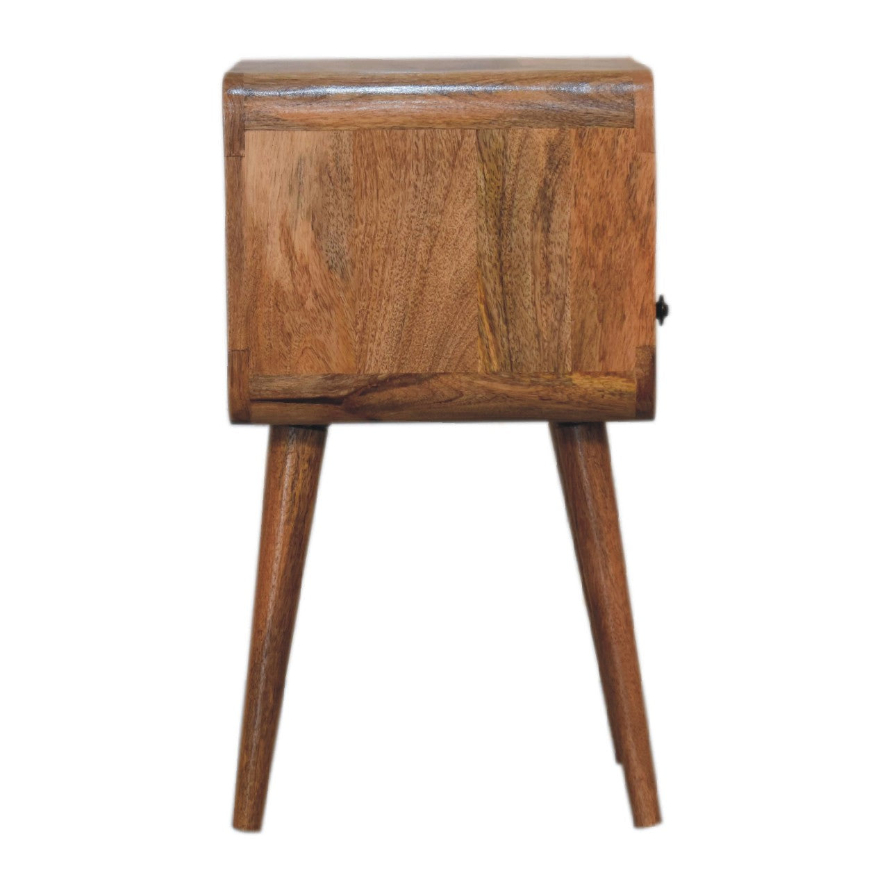 Small Curved Mango Wood Bedside Table in Oak Finish