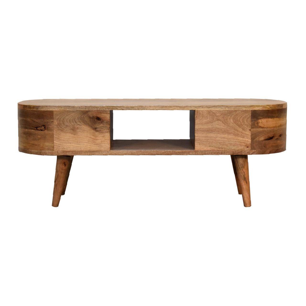 Rounded Mango Wood TV Unit with Double Drawers