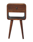 Small Curved Mango Wood Bedside Table in Chestnut Finish