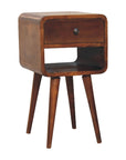 Small Curved Mango Wood Bedside Table in Chestnut Finish