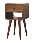 Small Curved Mango Wood Bedside Table in Chestnut Finish