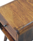 Small Curved Mango Wood Bedside Table in Chestnut Finish