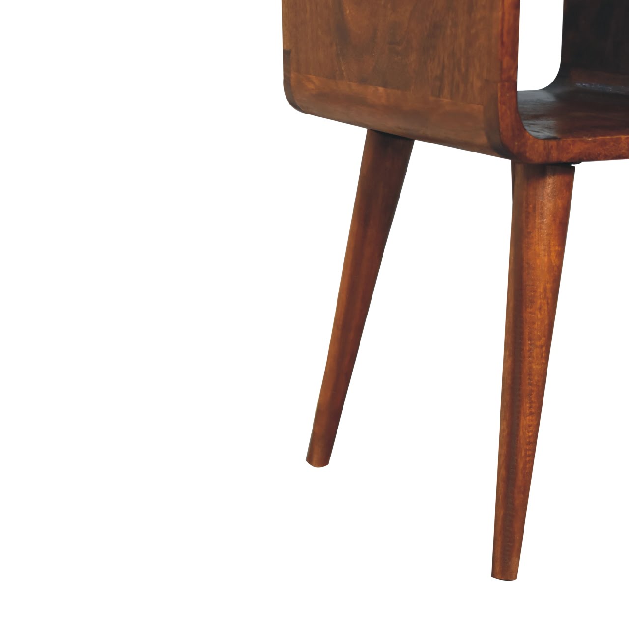 Small Curved Mango Wood Bedside Table in Chestnut Finish