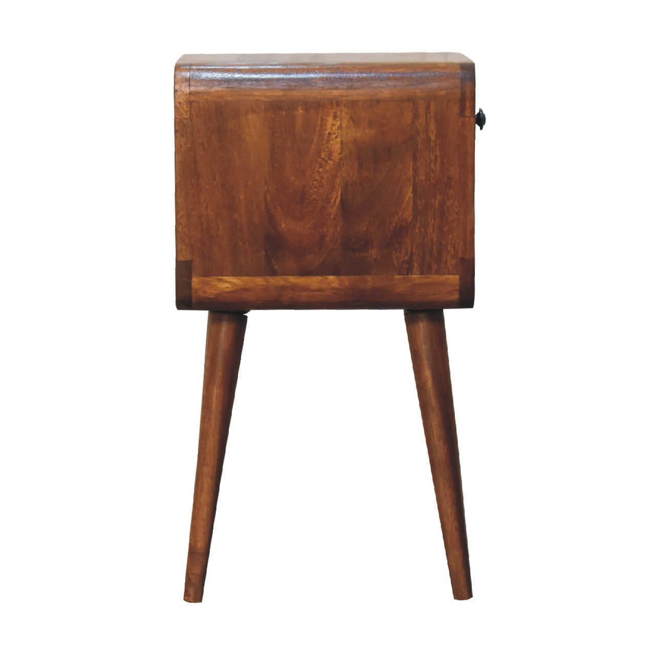 Small Curved Mango Wood Bedside Table in Chestnut Finish