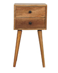 Narrow Mango Wood Bedside Table in Oak Finish