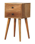 Narrow Mango Wood Bedside Table in Oak Finish