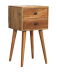 Narrow Mango Wood Bedside Table in Oak Finish