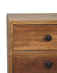 Narrow Mango Wood Bedside Table in Oak Finish