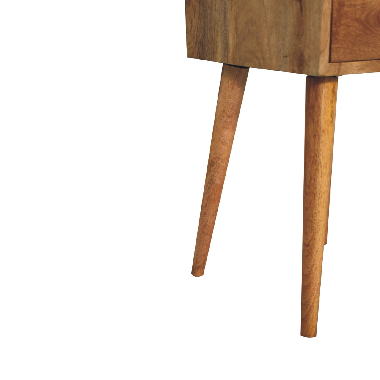 Narrow Mango Wood Bedside Table in Oak Finish