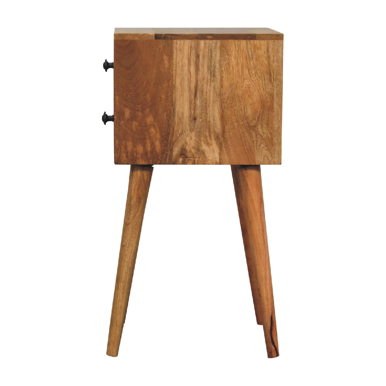 Narrow Mango Wood Bedside Table in Oak Finish