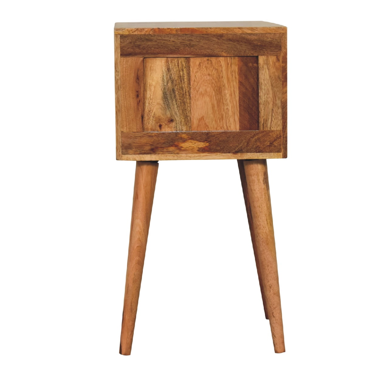 Narrow Mango Wood Bedside Table in Oak Finish