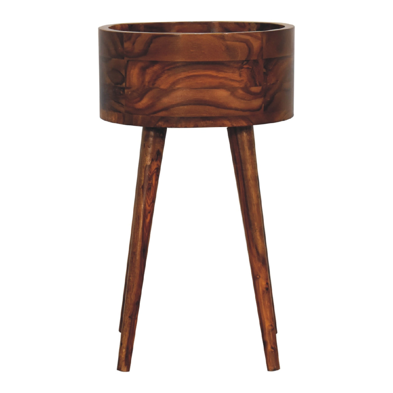 Round Sheesham Wood Bedside Table