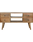 Rounded Mango Wood TV Unit with 4 Drawers