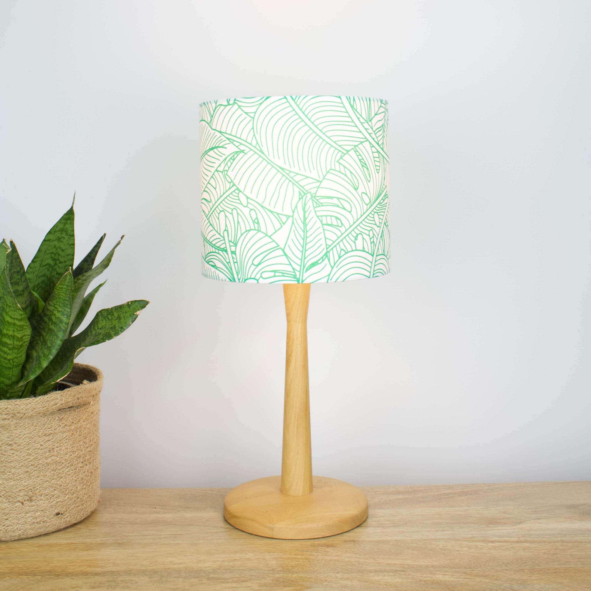 White and Green Monstera Leaf Lampshade - Tropikala