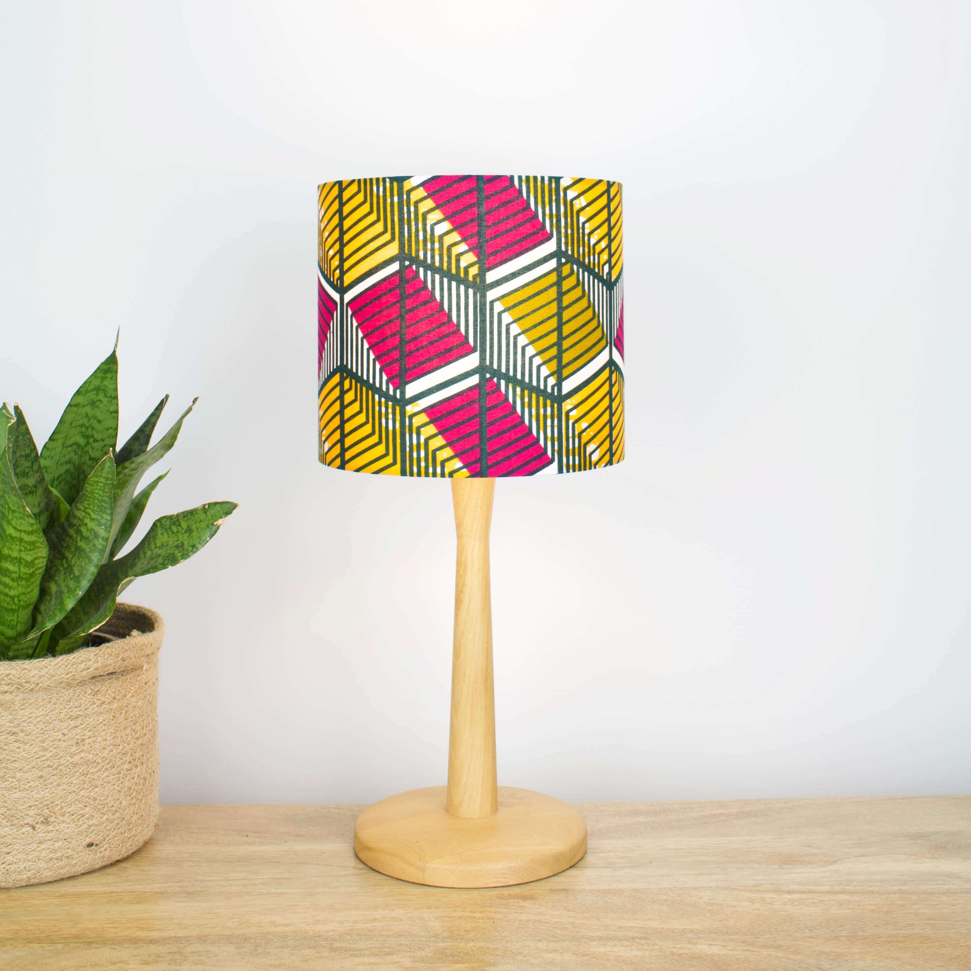 Pink and Yellow Geometric African Lampshade - Tropikala