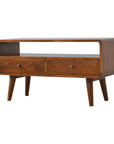 Curved Chestnut TV Unit with Double Drawer